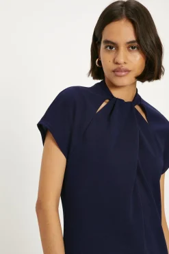 Sale Oasis Scuba Crepe Twist Neck Dress Navy