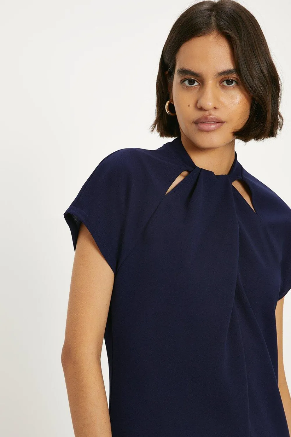 Sale Oasis Scuba Crepe Twist Neck Dress Navy