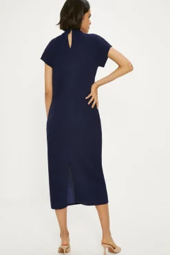 Sale Oasis Scuba Crepe Twist Neck Dress Navy