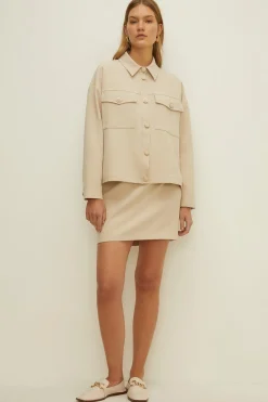 Sale Oasis Seam Detail Tailored Stretch Aline Skirt Beige