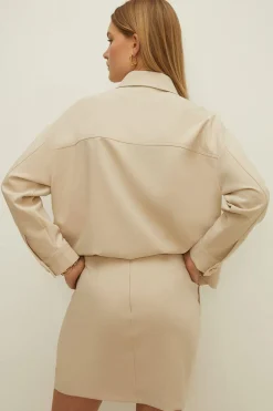 Sale Oasis Seam Detail Tailored Stretch Aline Skirt Beige