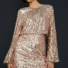 Clearance Oasis Sequin Blouson Wrap Back Mini Dress Rose Gold