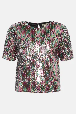 Clearance Oasis Sequin Boxy Short Sleeve T-Shirt Multi