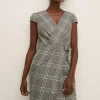 Sale Oasis Sequin Check Cap Sleeve Wrap Dress Grey