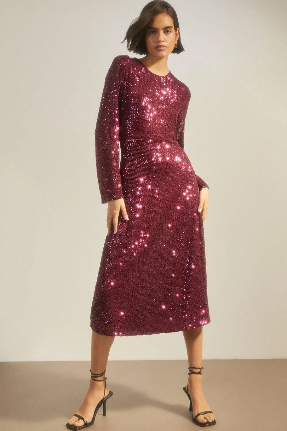 Online Oasis Sequin Crew Neck Midi Dress Purple