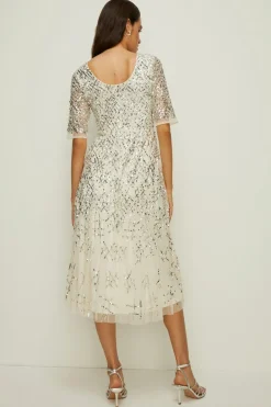 Best Oasis Sequin Criss Cross Midi Occasion Dress Cream