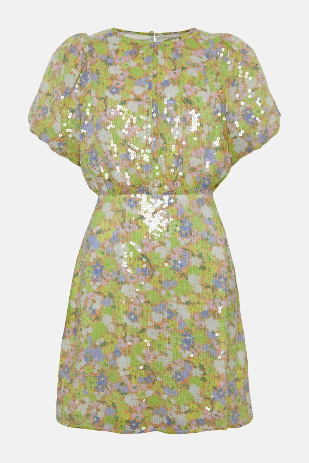 Clearance Oasis Sequin Ditsy Puff Sleeve Aline Dress Lime