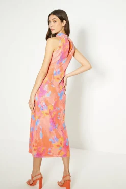 Online Oasis Sequin Floral Halter Neck Midi Dress Pink