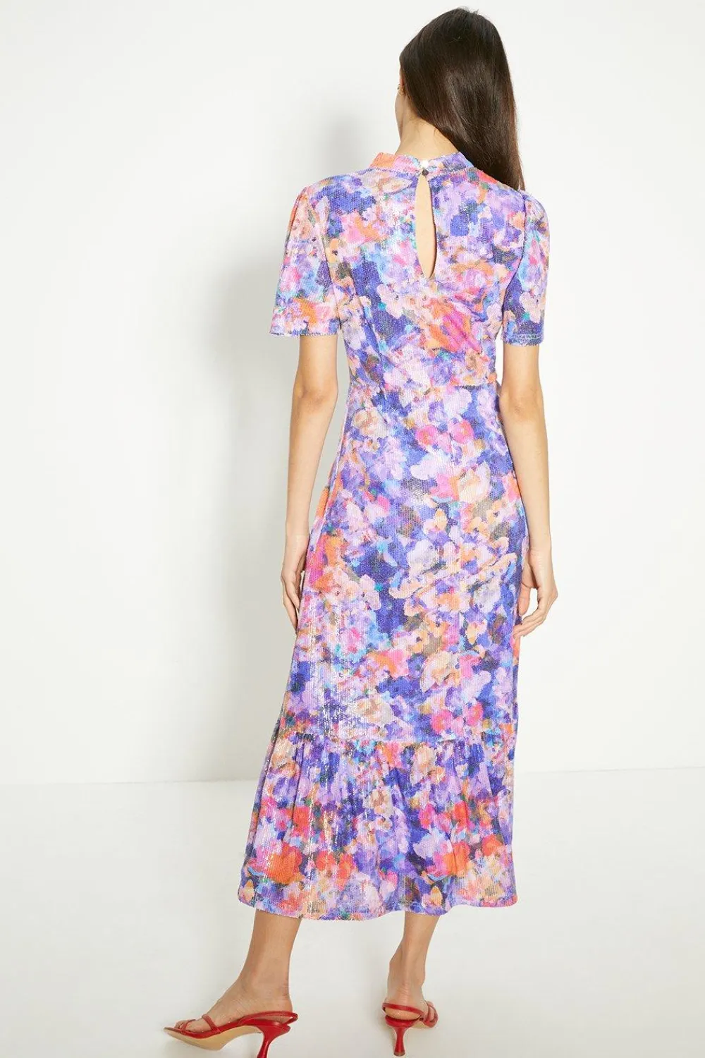 Fashion Oasis Sequin Floral Peplum Hem Midi Dress Blue