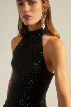 Fashion Oasis Sequin High Neck Jumpsuit Black