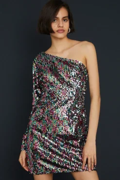 Best Oasis Sequin One Sleeve Mini Dress Multi