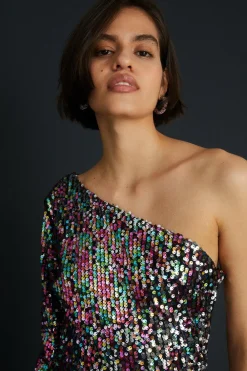 Best Oasis Sequin One Sleeve Mini Dress Multi