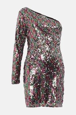 Best Oasis Sequin One Sleeve Mini Dress Multi