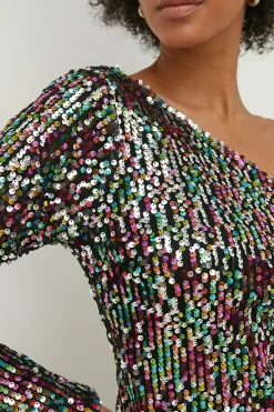 New Oasis Sequin One Sleeve Top Multi
