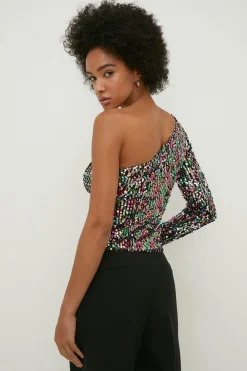 New Oasis Sequin One Sleeve Top Multi