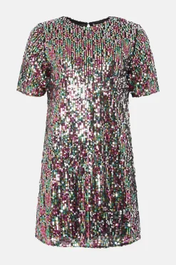 Sale Oasis Sequin Short Sleeve T-Shirt Mini Dress Multi