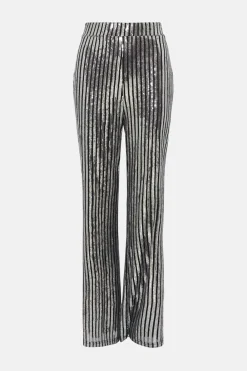 Outlet Oasis Sequin Stripe Wide Leg Trouser Silver