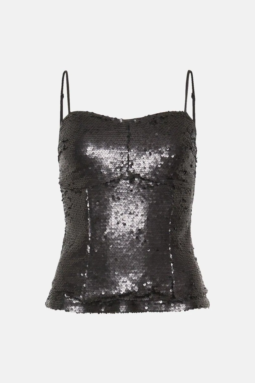 New Oasis Sequin Sweetheart Satin Strap Corset Top Black