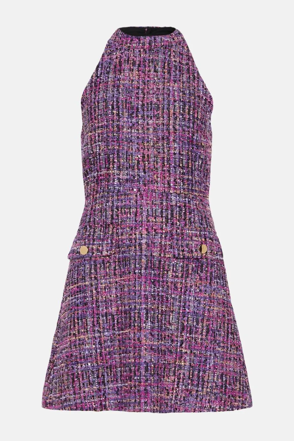 Best Oasis Sequin Tweed Halter Mini Dress Purple