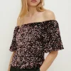 Best Oasis Sequin Velvet Bardot Top Pink