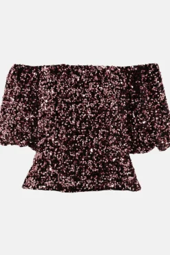 Best Oasis Sequin Velvet Bardot Top Pink