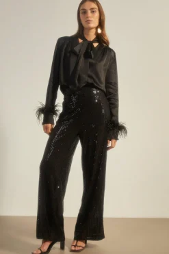Hot Oasis Sequin Wide Leg Trouser Black