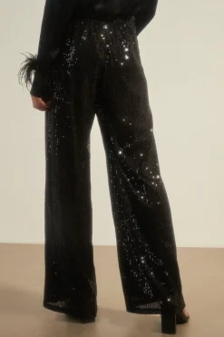 Hot Oasis Sequin Wide Leg Trouser Black