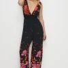 New Oasis Sheena Floral Beaded Tie Back Jumpsuit Black