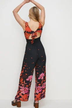 New Oasis Sheena Floral Beaded Tie Back Jumpsuit Black