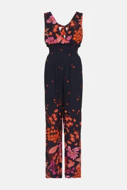 New Oasis Sheena Floral Beaded Tie Back Jumpsuit Black