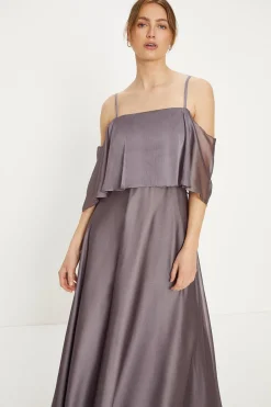 Best Oasis Shimmer Chiffon Cold Shoulder Midaxi Dress Mauve