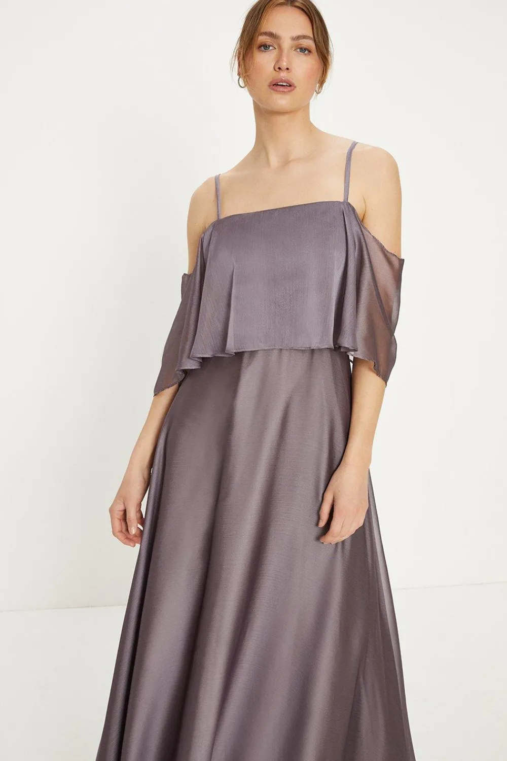 Best Oasis Shimmer Chiffon Cold Shoulder Midaxi Dress Mauve
