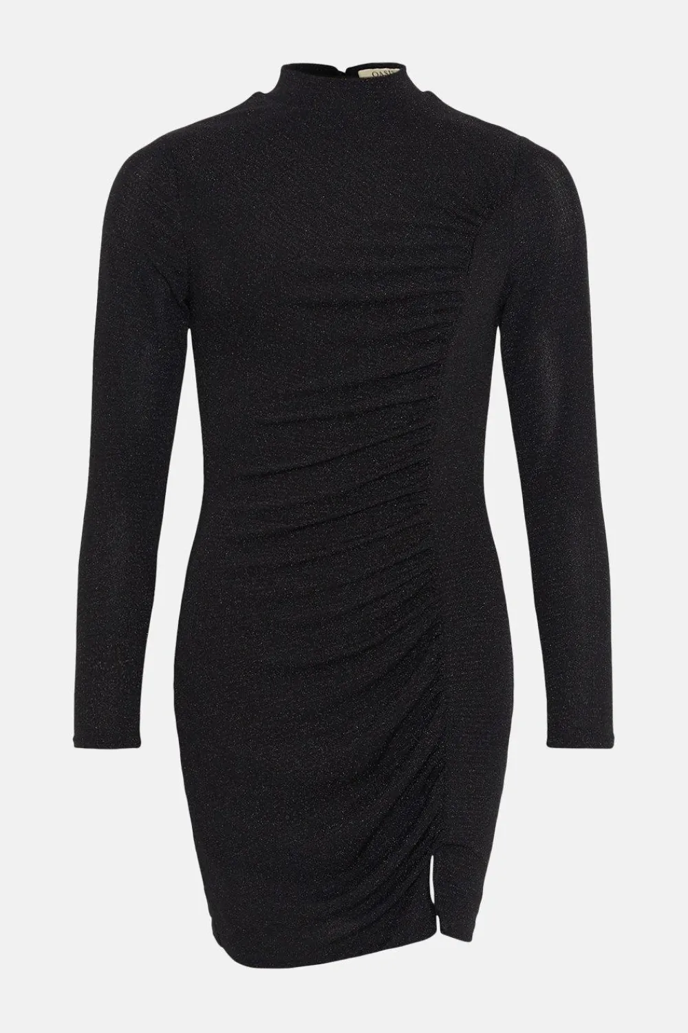 Fashion Oasis Shimmer High Neck Gathered Detail Mini Dress Black