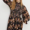 Best Oasis Shirred Shimmer Floral Flippy Skater Dress Black