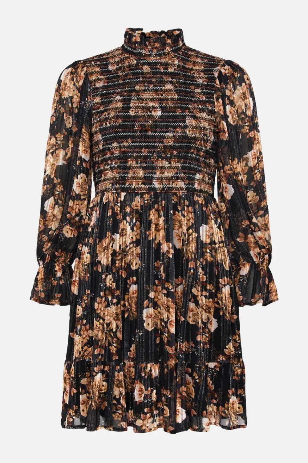 Best Oasis Shirred Shimmer Floral Flippy Skater Dress Black