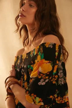 Outlet Oasis Short Sleeve Floral Bardot Mini Dress Black