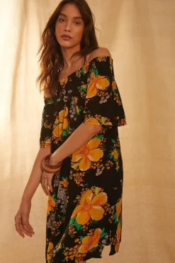 Outlet Oasis Short Sleeve Floral Bardot Mini Dress Black
