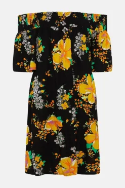 Outlet Oasis Short Sleeve Floral Bardot Mini Dress Black