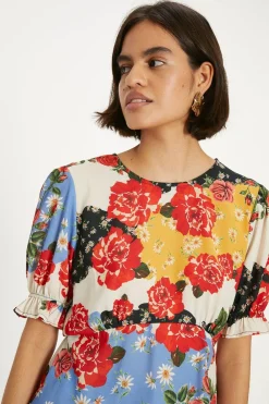 New Oasis Short Sleeve Floral Print Tea Blouse Multi