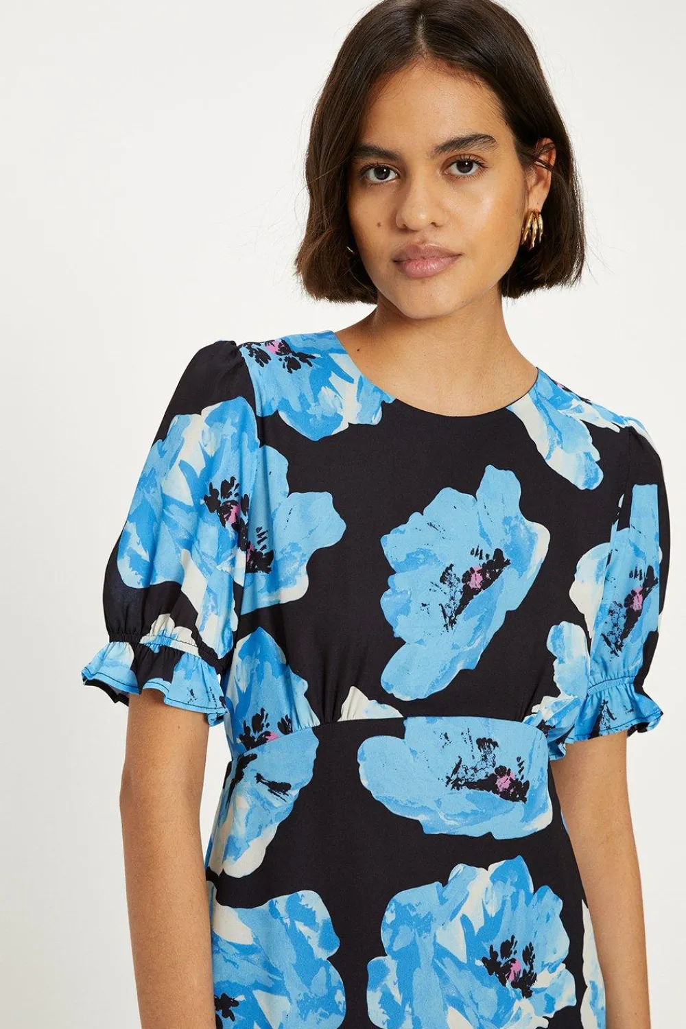 Clearance Oasis Short Sleeve Printed Midi Tea Dress Blue