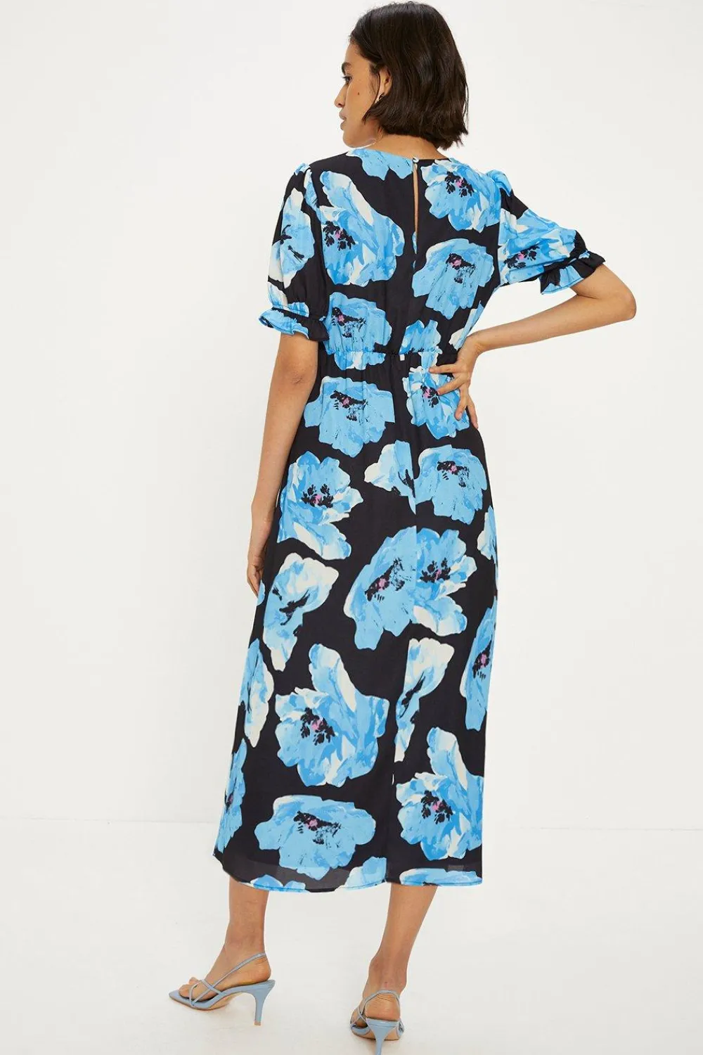Clearance Oasis Short Sleeve Printed Midi Tea Dress Blue
