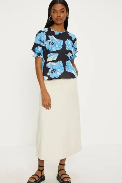 Fashion Oasis Short Sleeve Printed Tea Blouse Blue