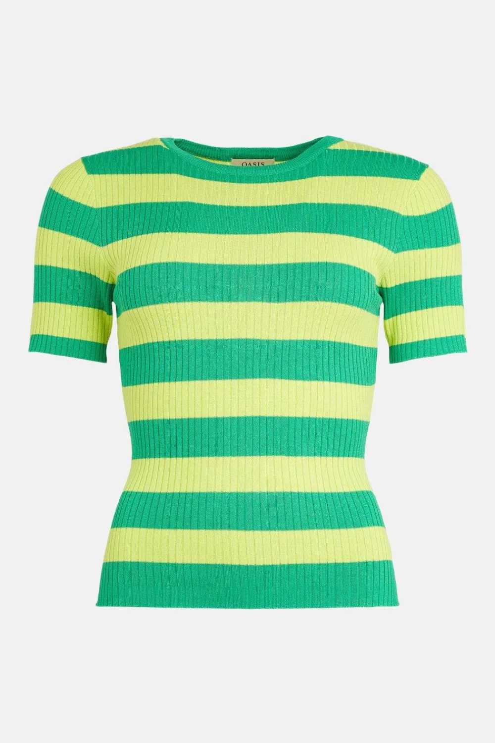 Fashion Oasis Short Sleeve Stripe Rib Knitted Top Green