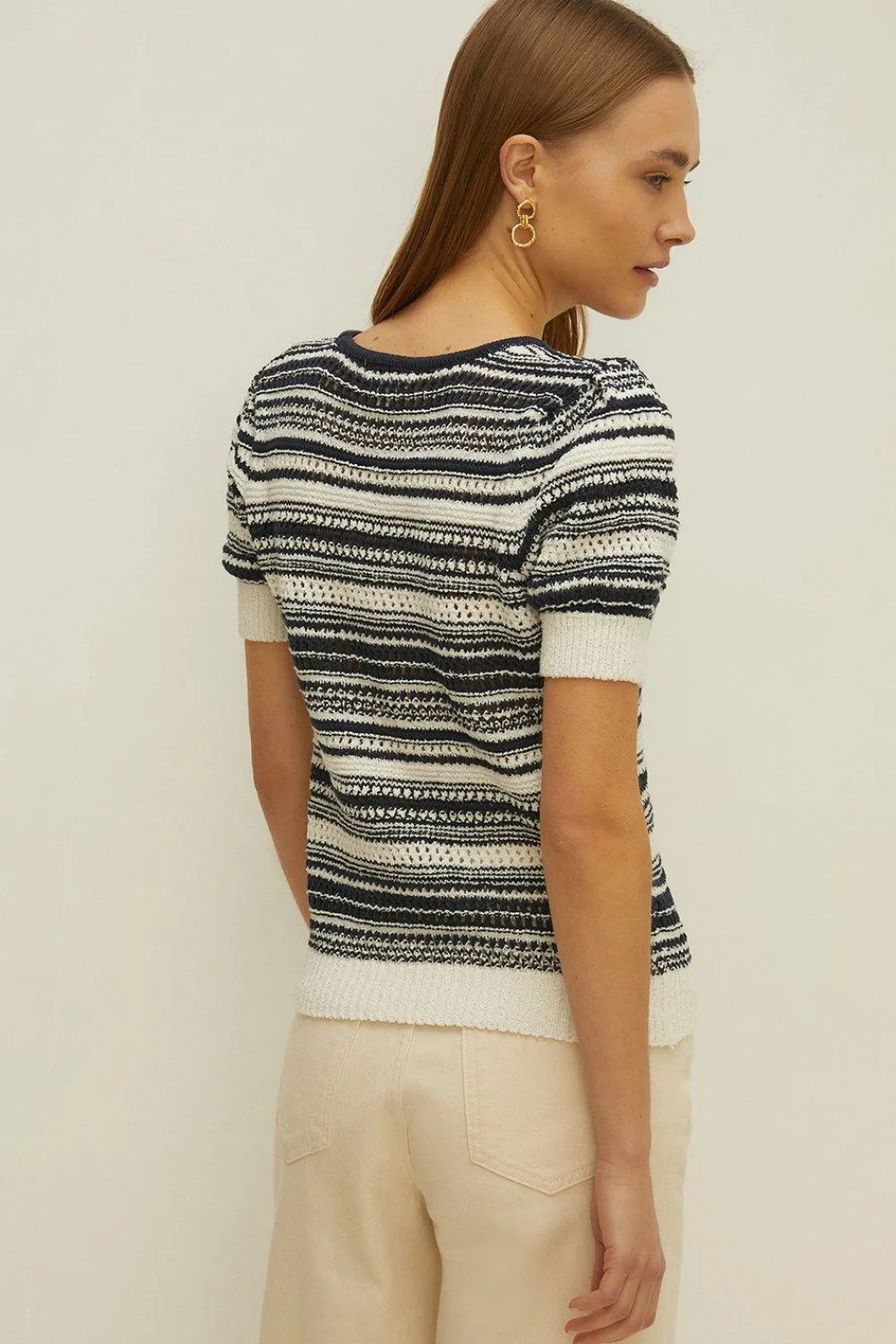 Fashion Oasis Short Sleeve Textured Stripe Knitted Top Lime