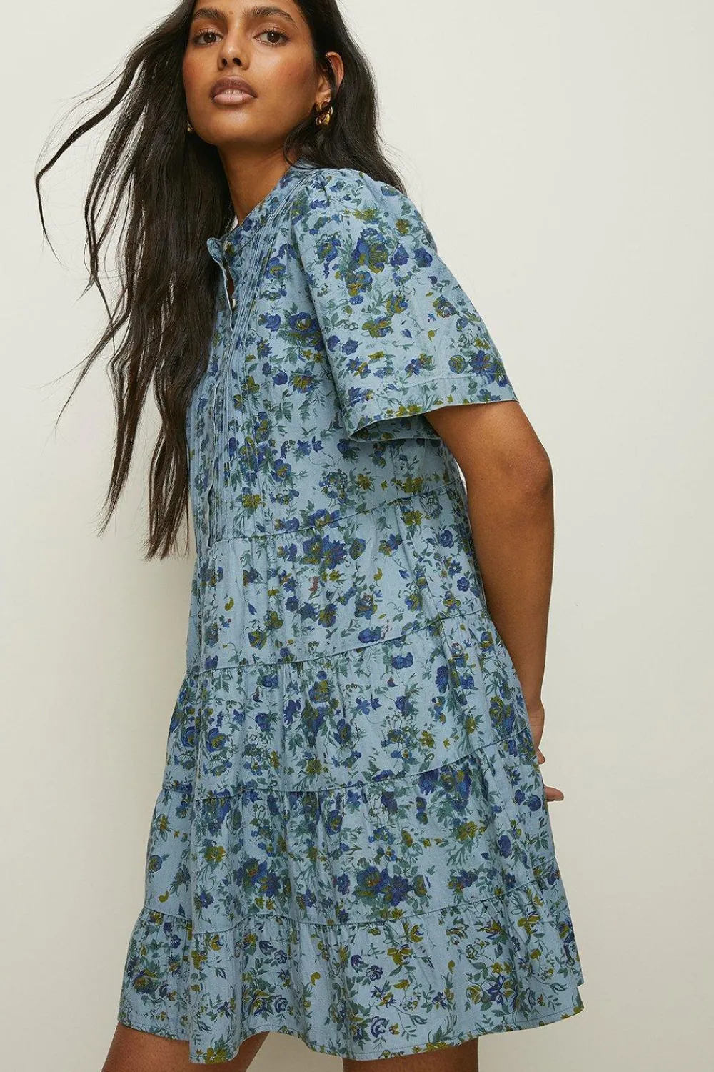Best Oasis Short Sleeved Pintuck Printed Mini Dress Floral
