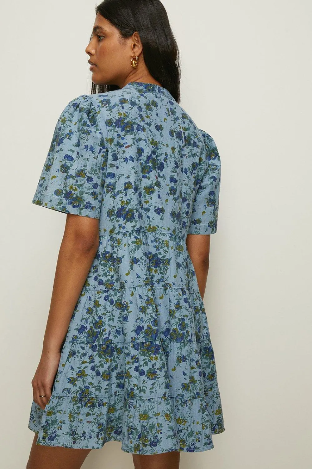 Best Oasis Short Sleeved Pintuck Printed Mini Dress Floral