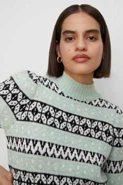 Clearance Oasis Shrunken Fairisle Knitted Jumper Pink