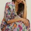 Fashion Oasis Sketchy Floral Puff Sleeve Button Midi Dress Pale Blue