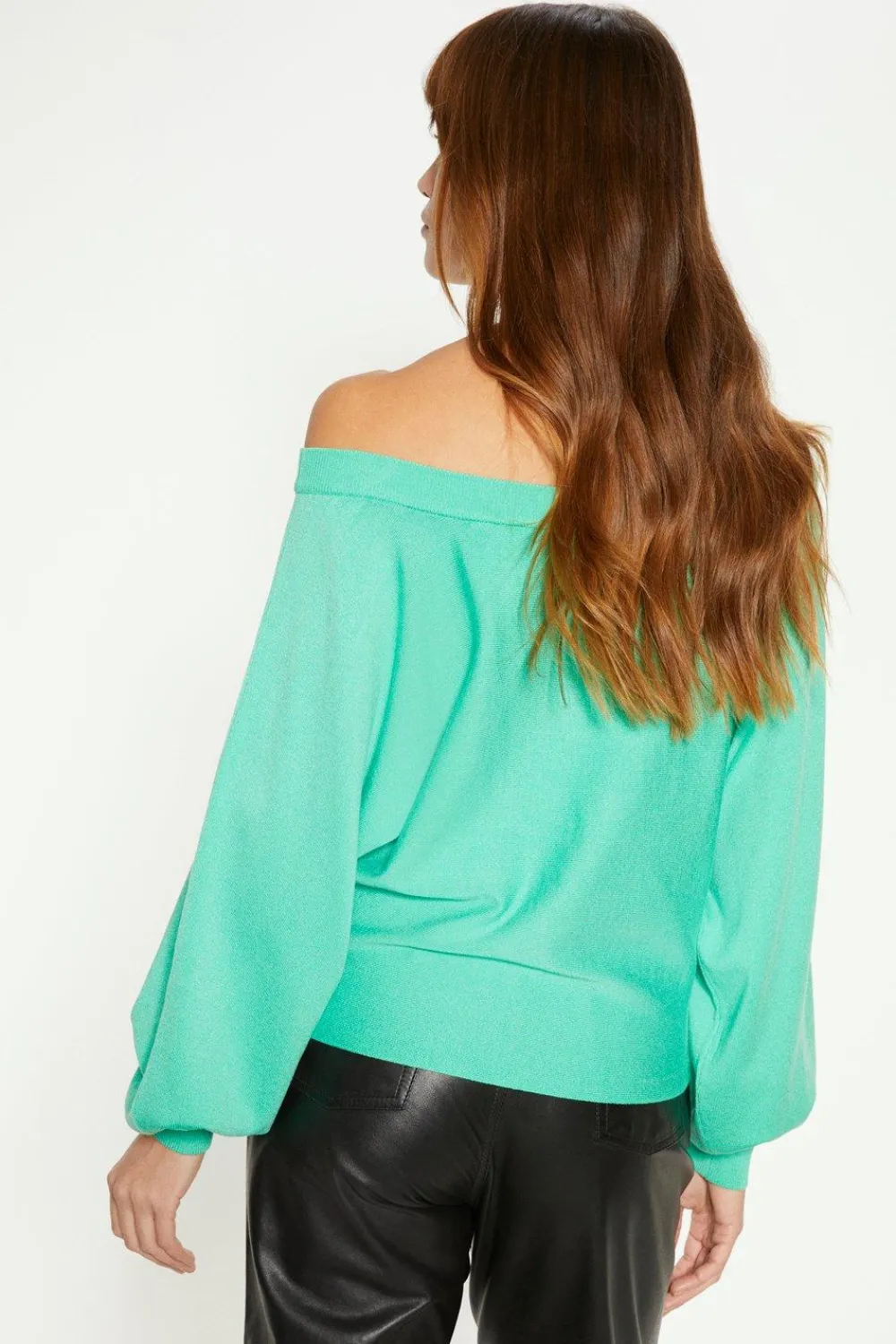 New Oasis Slash Neck Slouchy Jumper Green