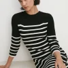 New Oasis 3/4 Sleeve Bretton Rib Knitted Midi Dress Black